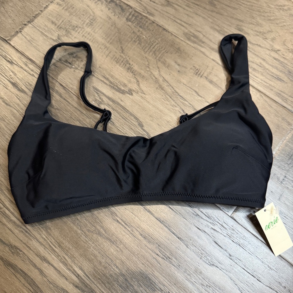 Aerie Black Bikini Top Padded Swimsuit Adjustable Straps Size M‎ NWT